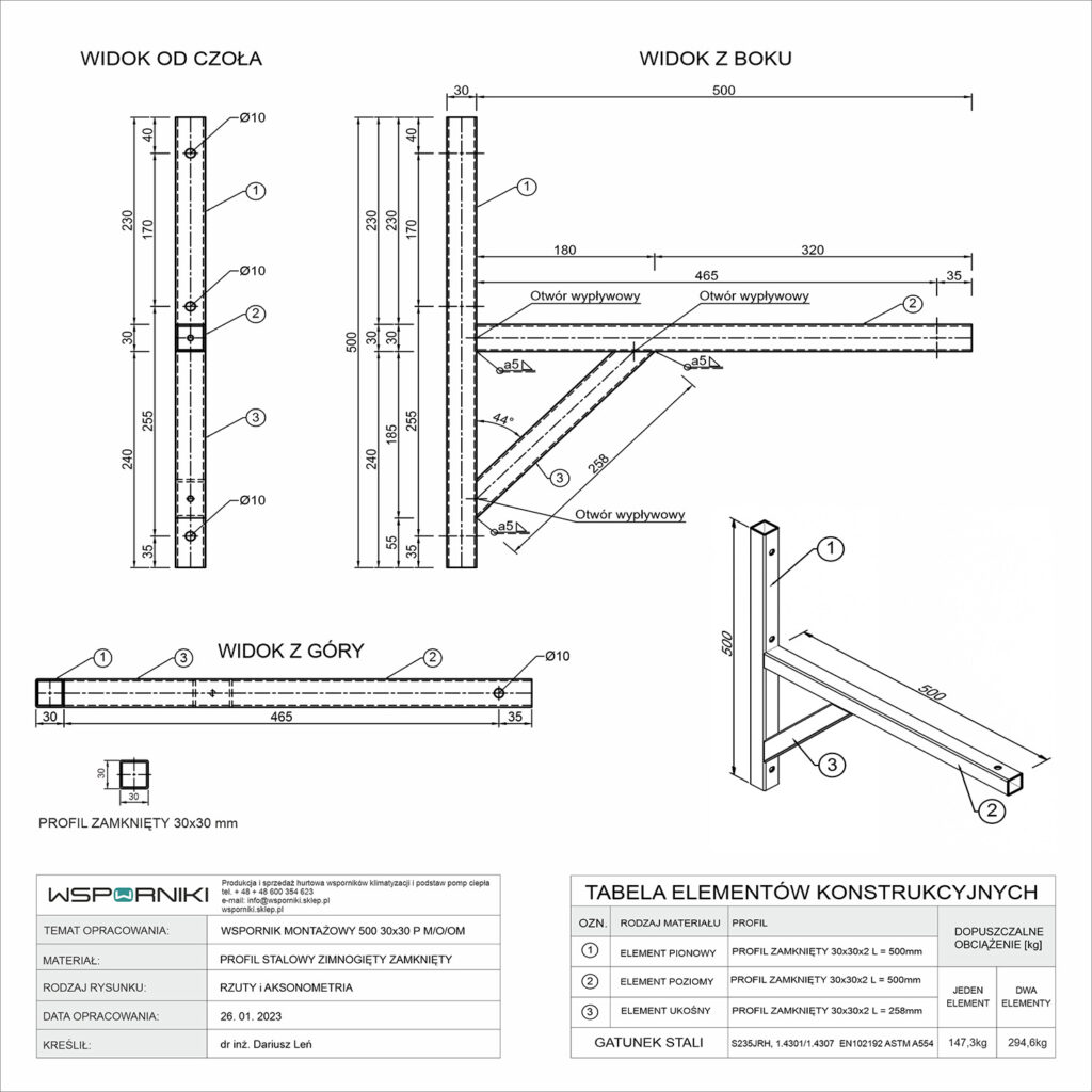 Rysunek techniczny - bodowa uchwytu klimatyzacji produkcji DELI