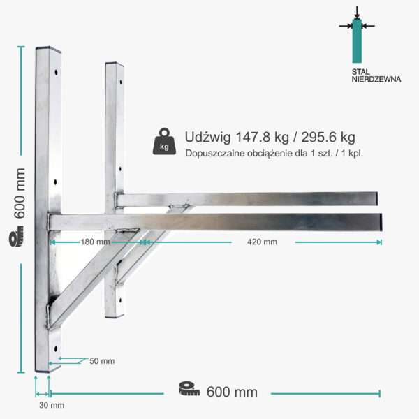 Wspornik spawany podpórka / stal nierdzewna INOX / 60035P INOX