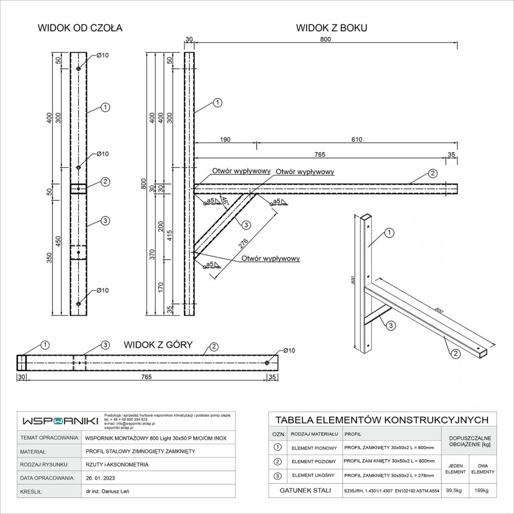 Wspornik spawany podpórka / stal nierdzewna INOX / 80035P Light INOX - obrazek 2